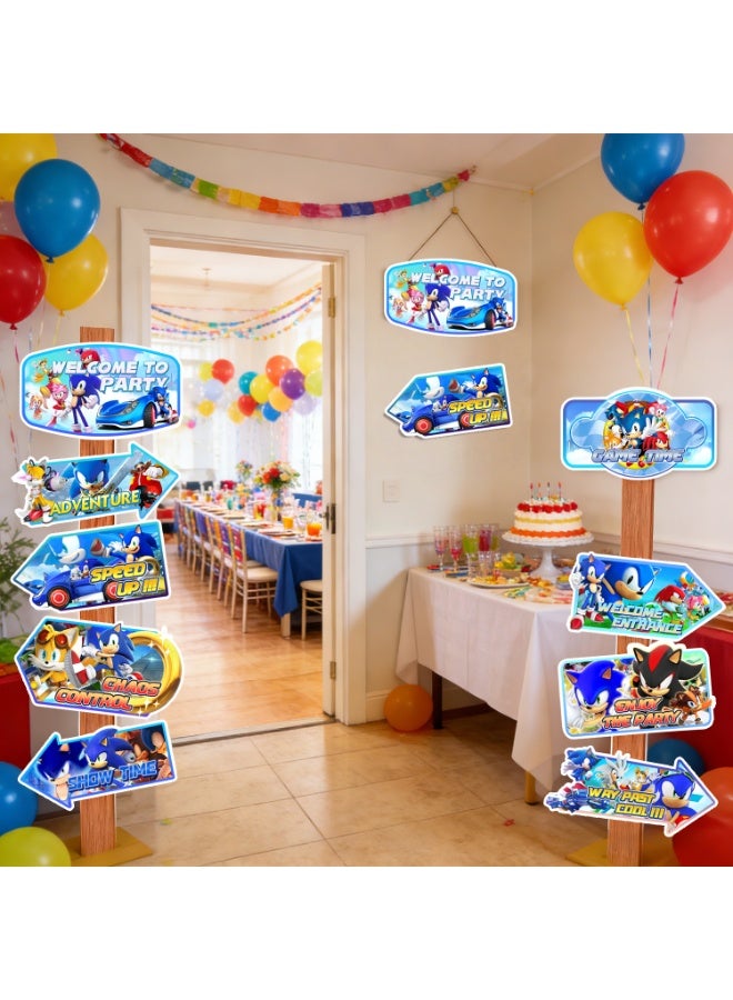 ILovhaprty Sonic Birthday Party Direction Signs Decorations, 20pcs Sonic Paper Road Sign Set with Stakes, Welcome & Game Theme Party Yard Signs for Kids Sonic Birthday Party Supplies - Image 5
